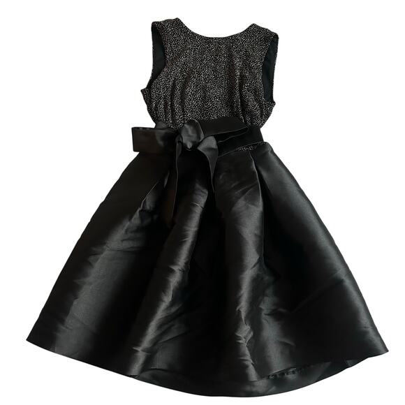 Sam Edelman Black/Metallic, Pocketed, Satin, Fit & Flare, Belted Party Dress- 4 - Picture 1 of 13